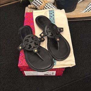 Tory Burch Black Leather Miller Sandals, 💯 Authentic